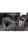 Ensemble de 2 chaises de bar "Madrid" design en velours gris-vert