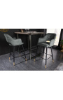 Ensemble de 2 chaises de bar "Madrid" design en velours gris-vert