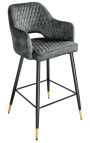 Ensemble de 2 chaises de bar "Madrid" design en velours gris-vert