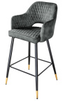 Ensemble de 2 chaises de bar "Madrid" design en velours gris-vert