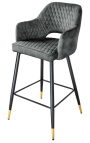 Set of 2 bar chairs "Madrid" design in grey-green velvet