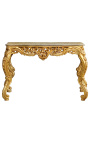 Consol Barroco Luis XV Rocaille dorada madera y mármol beige