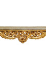 Console Baroque Louis XV Rocaille gilt wood and beige marble