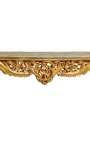 Konzol barokk Louis XV Rocaille aranyozott fa és bézs márvány - 11