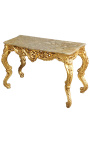 Konzol barokk Louis XV Rocaille aranyozott fa és bézs márvány - 1