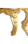Console de style baroque Louis XV Rocaille en bois doré et marbre beige