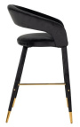 Cadira de bar de disseny "Siara" de vellut negre amb potes daurades