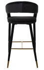 Cadeira alta design "Siara" em veludo preto com pernas douradas