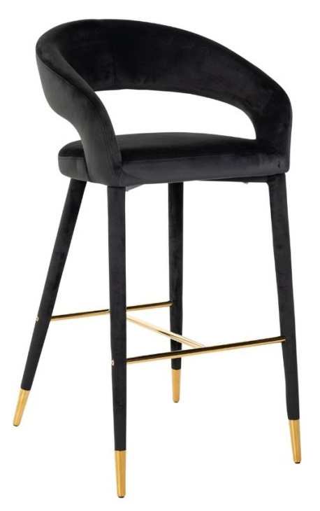 Cadira de bar de disseny "Siara" de vellut negre amb potes daurades