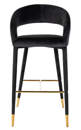 Cadeira alta design &quot;Siara&quot; em veludo preto com pernas douradas
