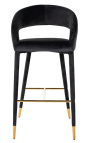 Дизайнерски бар стол "Siara" от черно кадифе със златни крака
