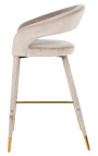 Chaise de bar "Siara" design en velours beige avec pieds dorés