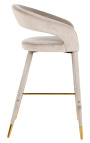 Cadira de bar de disseny "Siara" de vellut beix amb potes daurades