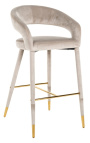 Designdesign "Siara" bar stol i beige fløjl med gyldne ben