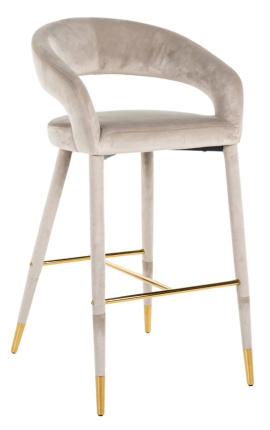 Sedia bar "Siara" design in velluto beige con piedi dorati