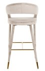Cadeira alta design "Siara" em veludo bege com pernas douradas