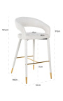 Cadeira alta design "Siara" em tecido bouclé branco com pernas douradas