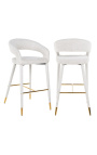 Bar chair "Siara" design in white bouclé fabric with golden legs