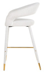 Cadeira alta design "Siara" em tecido bouclé branco com pernas douradas