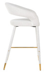 Barų kėdė "Siara" dizainas iš balto bucle audinio su auksinėmis kojomis