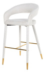 Barų kėdė "Siara" dizainas iš balto bucle audinio su auksinėmis kojomis