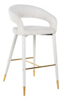 Barstol "Siara" design i hvid bouclé stof med gyldne ben