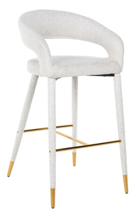 Barstuhl "Siara" Design aus weißem Bouclé-Stoff mit goldenen Beinen
