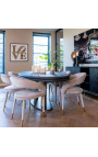 Eetstoel "Siara" ontwerp in beige velvet met gouden benen