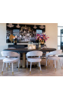 Eetstoel "Siara" ontwerp in beige velvet met gouden benen