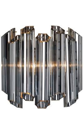 Lampada da parete "Lesavi" in vetro fumé e metallo ispirata all'Art Déco