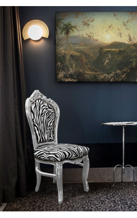 Cadira d&#039;estil barroc rococó tela zebra i fusta platejada