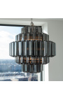 Grote "Lesavi" chandelier in gerookt glas en metaal geïnspireerd door Art-Deco