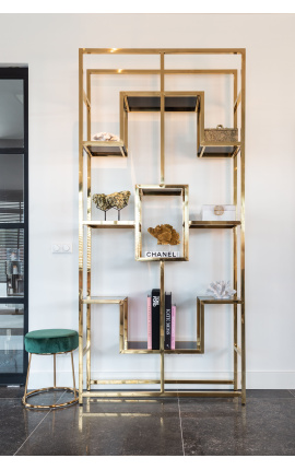 Storage cabinet &quot;Maya&quot; gold-plated stainless steel and glass shelves