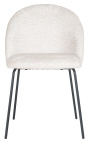 Chaise de repas "Alia" design tissu blanc bouclé avec pieds noirs