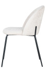 Chaise de repas "Alia" design tissu blanc bouclé avec pieds noirs