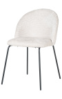 Chaise de repas "Alia" design tissu blanc bouclé avec pieds noirs