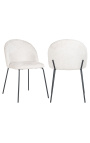 Dining chair "Alia" design in curly white velvet with black legs