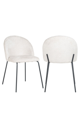 Dining chair "Alia" design white textured fabric with black feet