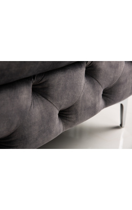 Canapé 3 places "Rhea" design Art Deco Chesterfield en velours gris