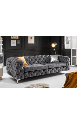 3 sofá de assento "Rhea" arte Deco Chesterfield design em veludo cinza
