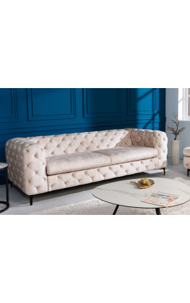 Sofá Art Deco Chesterfield "Rhea" de 3 lugares em veludo champanhe