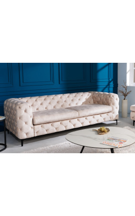 Art Deco Chesterfield Design "Rhea" 3-Sitzer-Sofa in champagnerfarbenem Samt