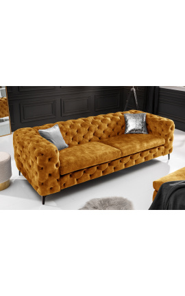 3-Sitzer-Sofa „Rhea“ im Art-Deco-Chesterfield-Design aus senffarbenem Samt