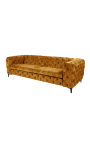 Sofá Art Deco Chesterfield "Rhea" de 3 lugares em veludo mostarda