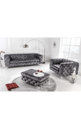 Butaca &quot;Rhea&quot; disseny Art Déco Chesterfield en vellut gris