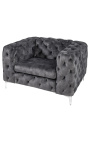 Poltrona "Rhea" design Art Deco Chesterfield em veludo cinza