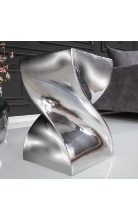 Side table in silver steel with twisted effect