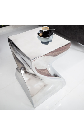 Side table in silver steel with twisted effect