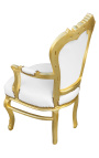 Fauteuil de style Baroque Rococo simili cuir blanc avec strass et bois doré