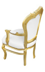 Poltrona estilo barroco rococó couro sintético branco com strass e madeira dourada